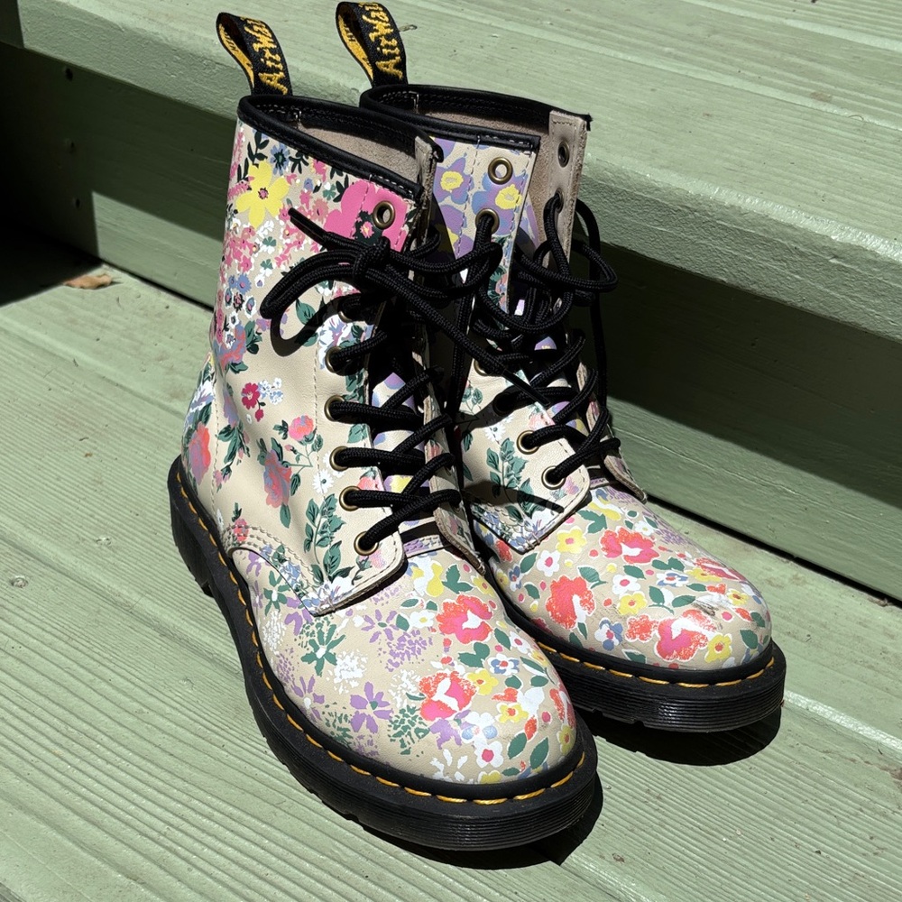 Dr. Martens Floral Lace-Up Combat Boots - Size 8